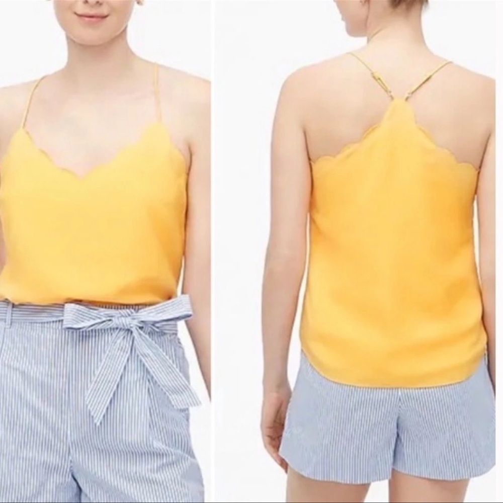 J crew factory scalloped top saffron yellow spaghetti strap racer back sz 4
